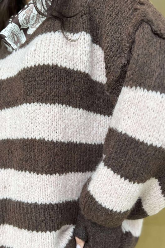 Big Softie Block Stripe Cobain Knit Chocolate Rose